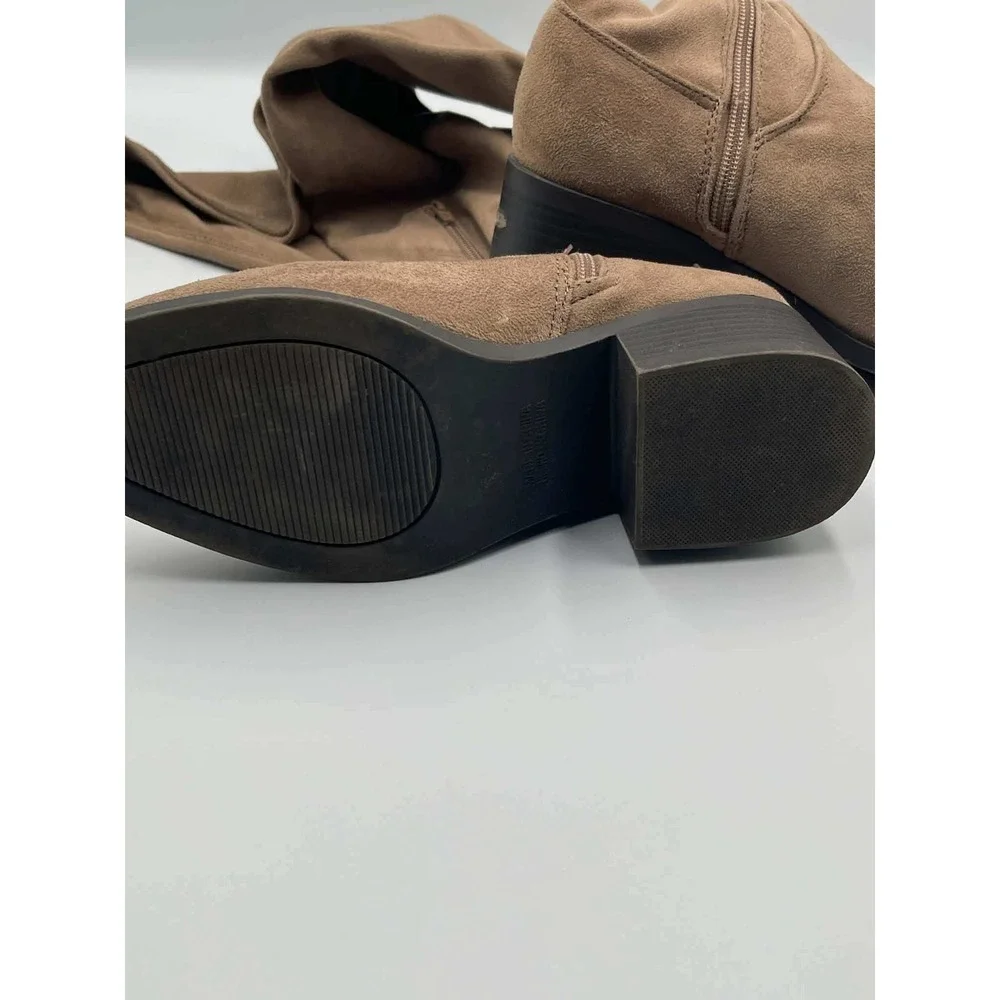 Forever 21 Womens Taupe Faux Suede Over The Knee Block Heel Boots Size 8